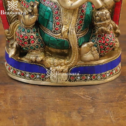 Brass Gem Stone Work Ring Ganesha Weight 3.8 Kg & Height 8.5 Inch