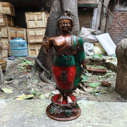 Brass Standing Blessing Gem Stone Work Buddha Weight 7.7 kg & Height 21 Inch