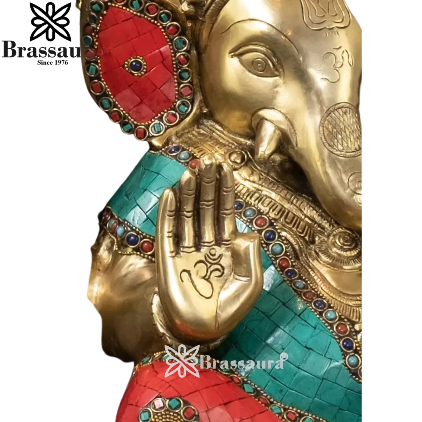 Brass Gem Stone Work Ganesha Statue Weight 13.8 Kg And Height 15.5 Inch