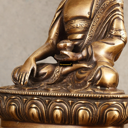 Brassaura™ Pure Brass Buddha Statue in Antique Finish – Height 8 Inches, Weight 2.25 Kgs