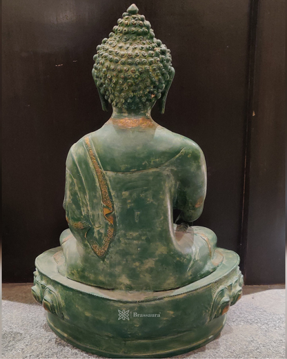 Brassaura™ Brass Premium Gem Stone Work Buddha Idol – Height 10.5 Inches & Weight 5 Kgs