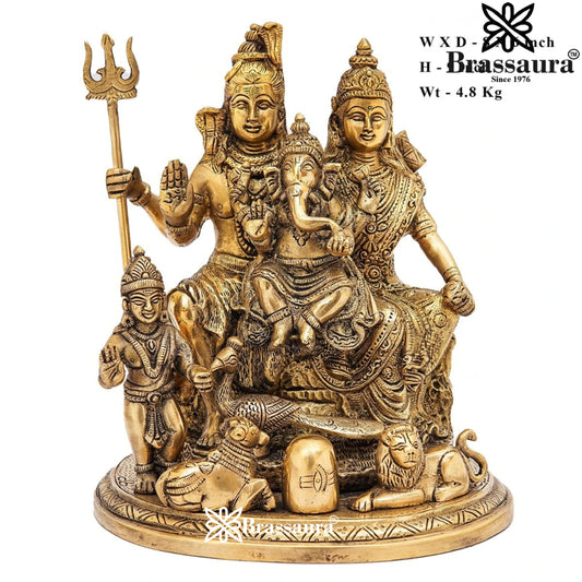 Brassaura® Shiv Parivar Brass Statue | Traditional Handcrafted Finish | Height 9 Inches