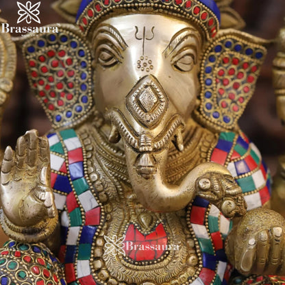 Brass Gem Stone Work Ganesha Weight 7 Kg & Height 12 Inch