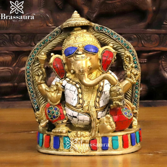 Brass Gem Stone Work Ring Ganesha Weight 9 Kg & Height 12 Inch