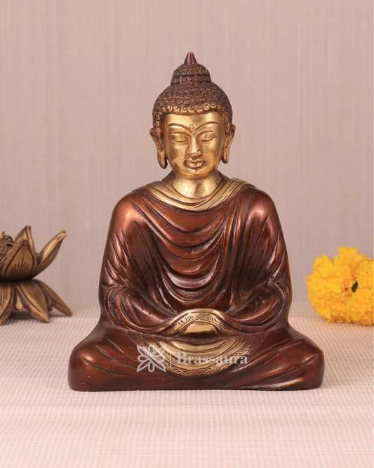 Brassaura™ Pure Brass Buddha in Meditation – Height 7.5 Inches, Weight 2 Kgs
