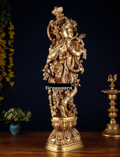 Brassaura™ Brass Superfine Krishna Statue – Height 30 Inches & Weight 20 Kgs
