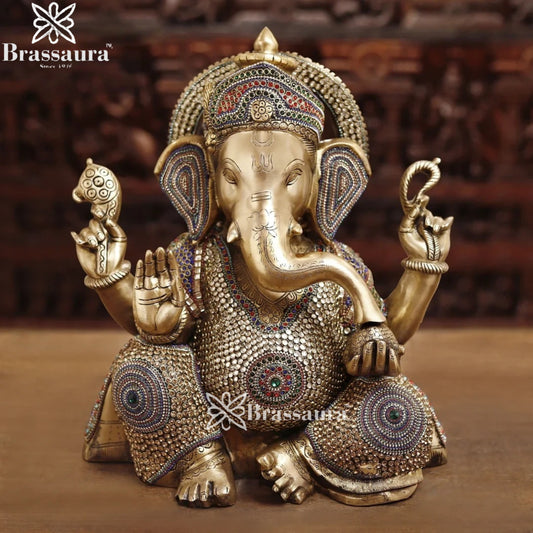 Brass Gem Stone Work Ganesha Weight 22.6 Kg & Height 22 Inch