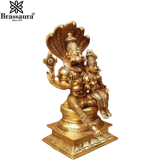 पीतल नरसिम्हा मूर्ति वज़न 12.5 किलोग्राम और ऊँचाई 17 इंच