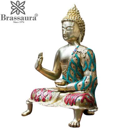 Brass Blessing Antique Buddha Weight 10.5 kg & Height 20 Inch