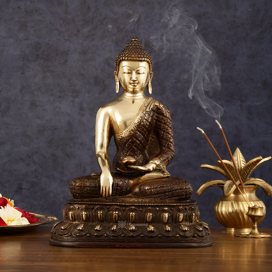 Brassaura™ Pure Brass Buddha Statue in Bhumi Nirvana Mudra – Height 10.5 Inches, Weight 3.33 Kgs
