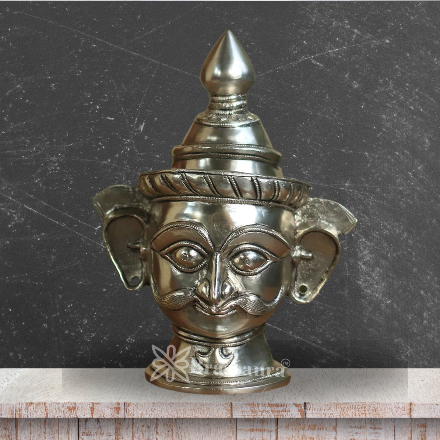 Brass Silver Shiva Mask Statue Weight 3.7 Kg And Height 12 Inch