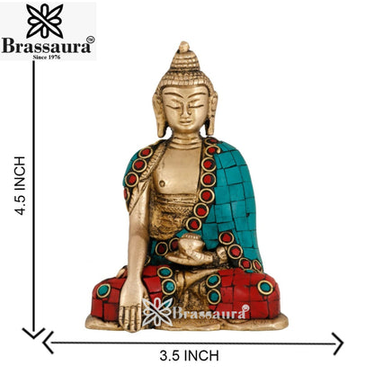 Brass Bhumisprasa Gem Stone Work Buddha Weight 0.7 kg & Height 4.5 Inch