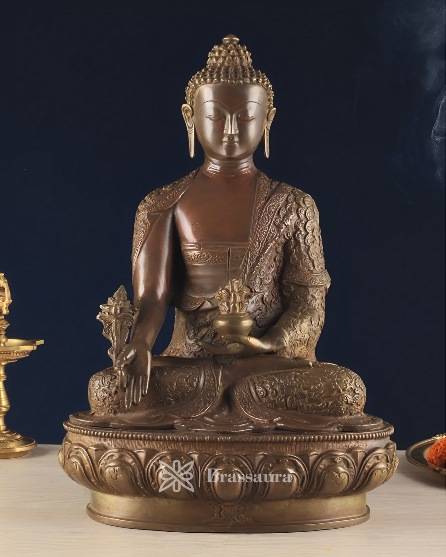 Brassaura™ Pure Brass Healing Medicine Buddha Idol – Height 17 Inches, Weight 12 Kgs