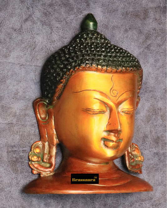 Brassaura™ Handcrafted Brass Lord Buddha Face Wall Hanging – Height 6.5 Inches, Weight 1.12 Kgs
