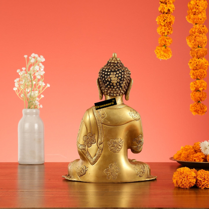 Brassaura™ Brass Buddha Idol in Abhaya Mudra – Height 10 Inches | Weight 2.8 Kgs | Spiritual Decor