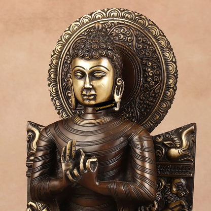 Brassaura™ Pure Brass Buddha Statue in Dharmachakra Mudra – Height 11 Inches & Weight 4.8 Kgs