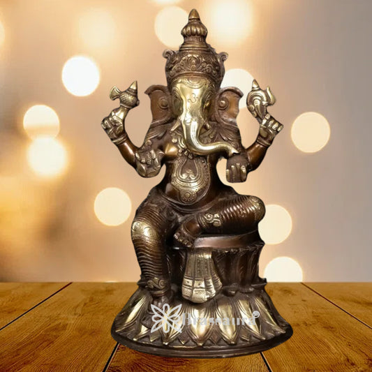 Brass Ganesha Statue Weight 8.4 Kg And Height 14.5 Inch