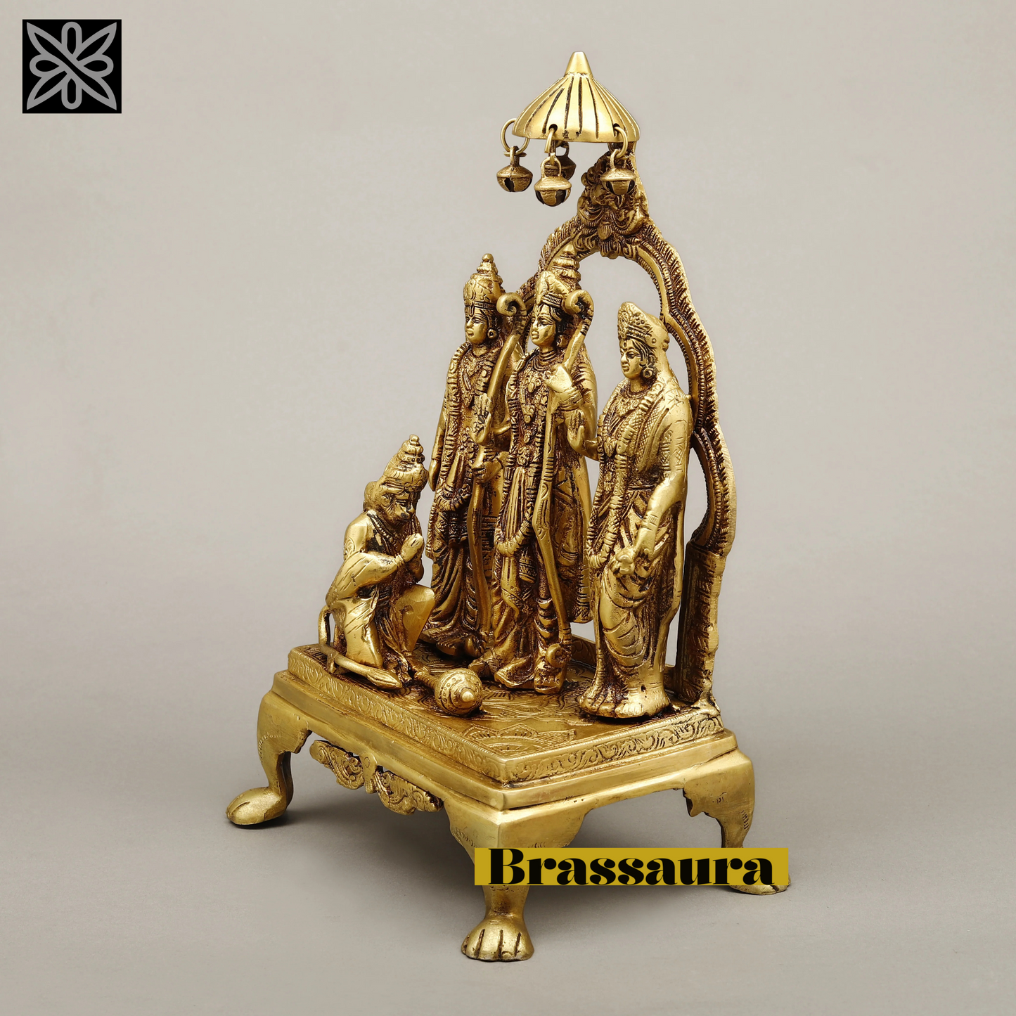 Brassaura™ Pure Brass Ram Darbar Idol – 14 Inch Height, 5.270 Kg Weight – Handcrafted Golden Finish Statue