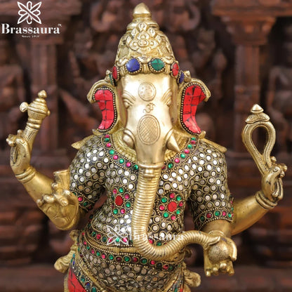 Brass Gem Stone Work Standing Ganesha Weight 11 Kg & Height 19.5 Inch