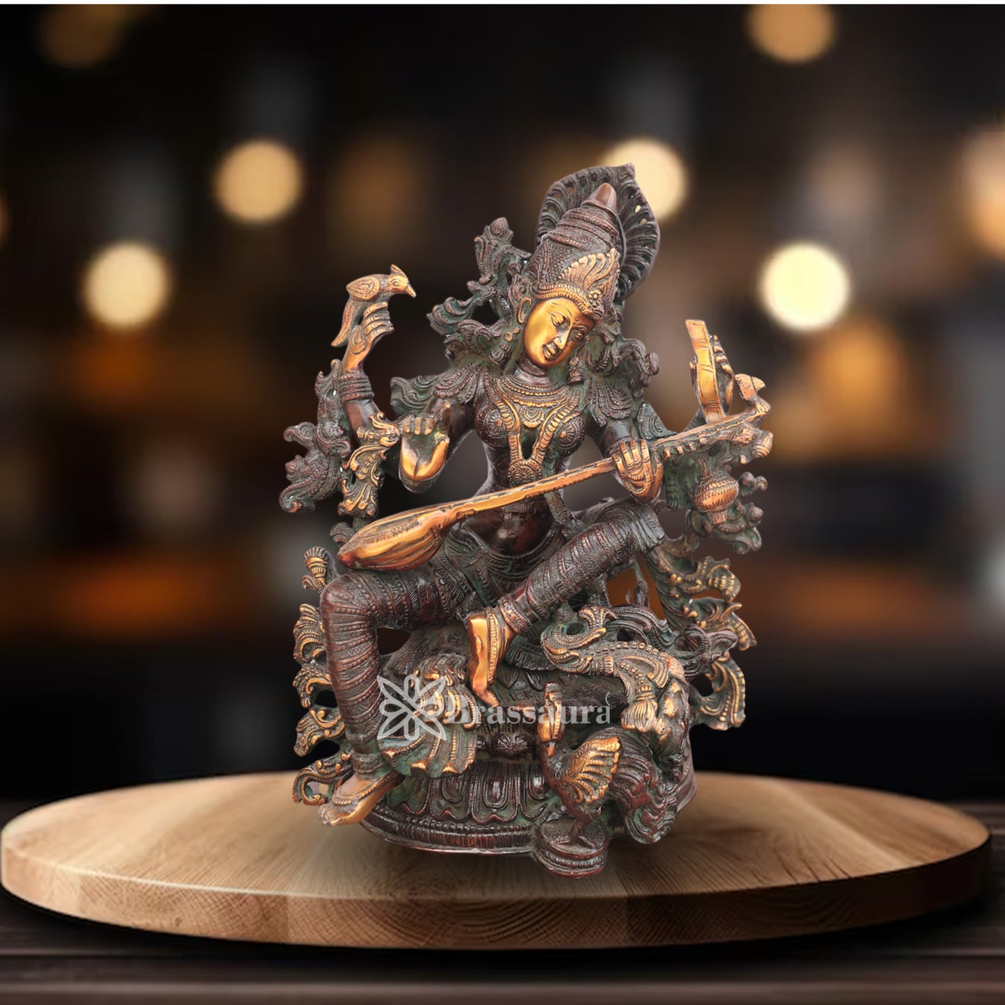 Brassaura™ Heavy Brass Saraswati Idol – Height 16 Inches & Weight 14.6 Kgs | Spiritual Statue