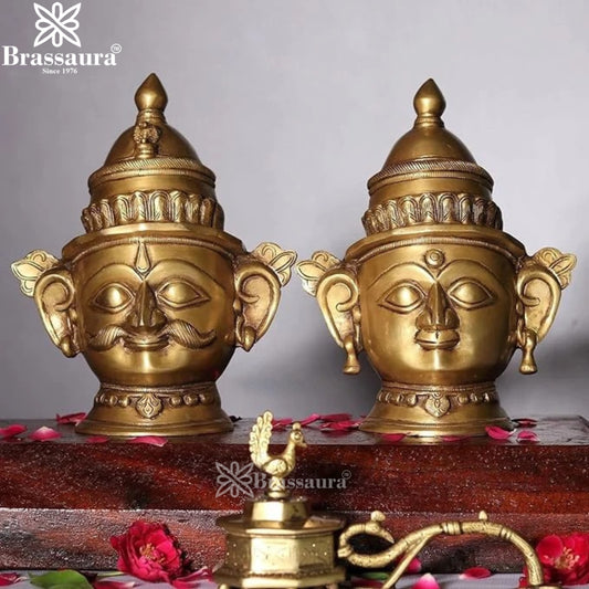 Brass Shiv & Parvati Mask Statue Weight 3.3 Kg And Height 9 Inch