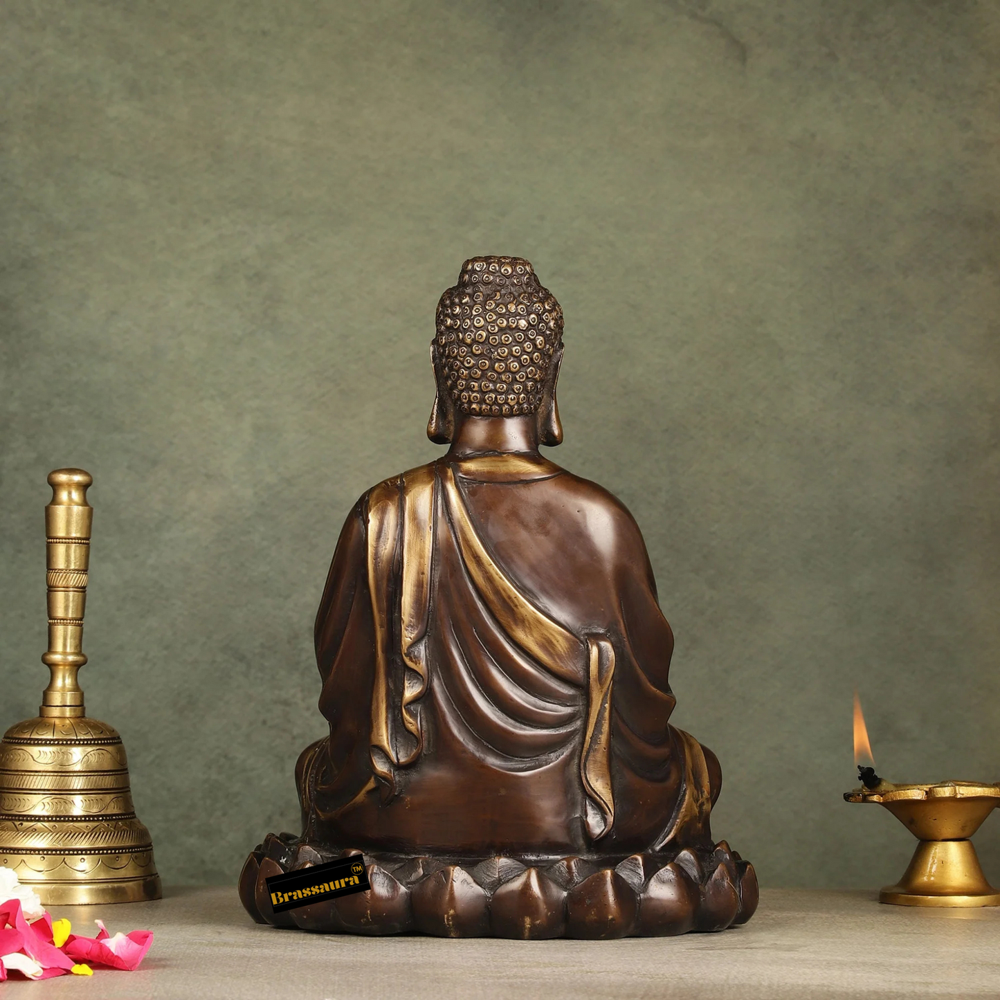 Brassaura™ Pure Brass Meditative Buddha Statue in Antique Brown Finish – Height 10 Inches & Weight 4.25 Kgs
