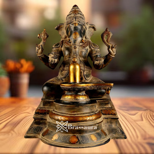 Brass Ganesha & Shivling Weight 10.5 Kg & Height 14.5 Inch