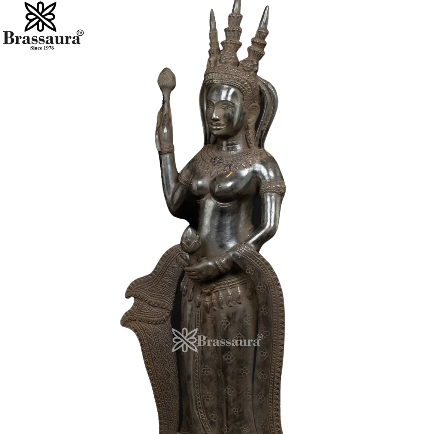 Bronze Combodian Apsara Statue Weight 4.7 Kg And Height 22 Inch