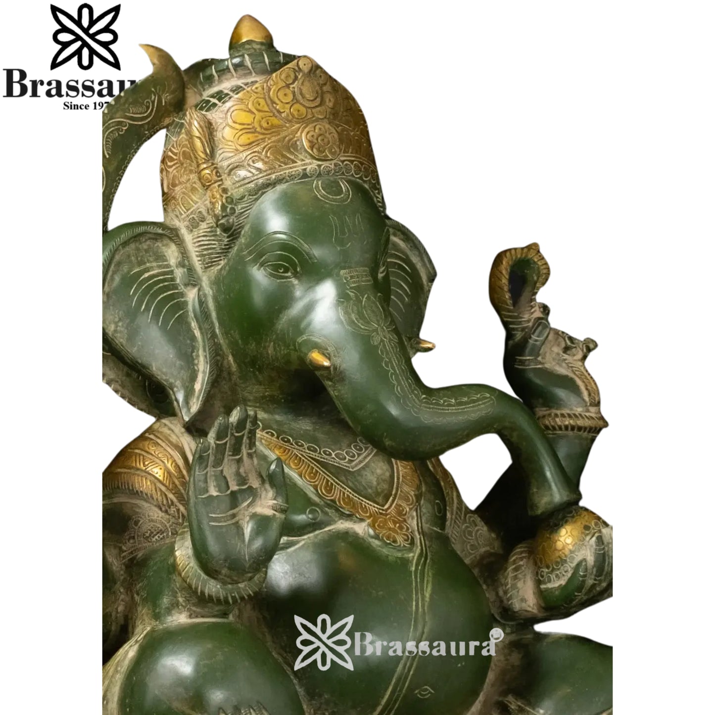 Brass Green Patina Ganesha Statue Weight 27.8 Kg And Height 20 Inch