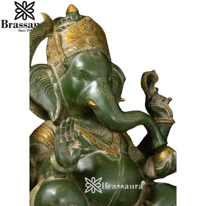 Brass Green Patina Ganesha Statue Weight 27.8 Kg And Height 20 Inch