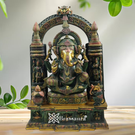 Brass Ring Ganesha Statue Weight 66 Kg And Height 34 Inch