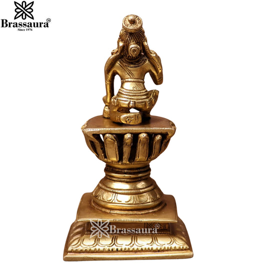 Brassaura® Brass Laddu Gopal Sitting on Lotus Idol | Handcrafted Bal Gopal Krishna Murti for Home Temple, Pooja Room & Spiritual Décor | Height 5 Inches | Weight 520 Grams