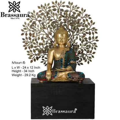 Brass Gem Stone Work Tree Buddha Weight 30 kg & Height 34 Inch