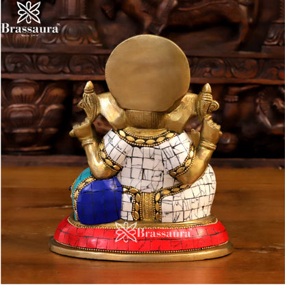 Brass Gem Stone Work Ganesha Weight 2.7 Kg & Height 7 Inch