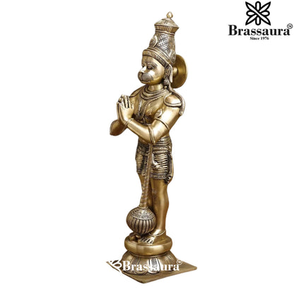 Brassaura™ Brass Sankat Mochan Hanuman Murti – Height 21.5 Inches & Weight 8.92 Kgs| Spiritual Gifting