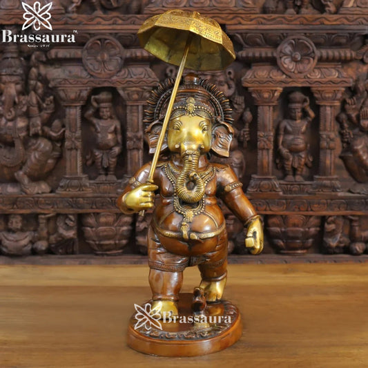 Brass Umbrella Ganesha Weight 13.7 Kg & Height 24 Inch