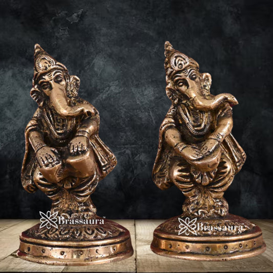 Brass Music Ganesha Statue Weight .74 Kg & Height 4 Inch