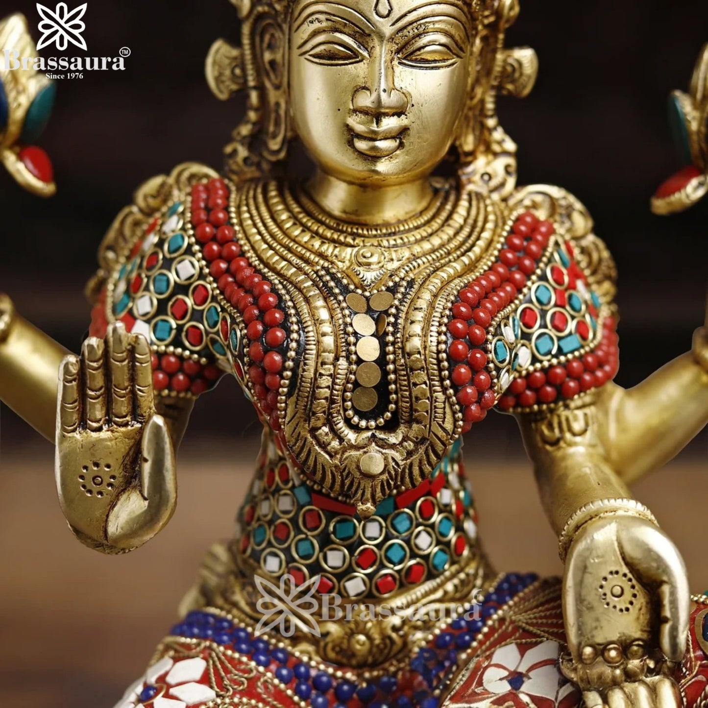Brass Gem Stone Work Lakshmi Ganesh Murti Weight 17.87 Kg And Height 14.5 Inch