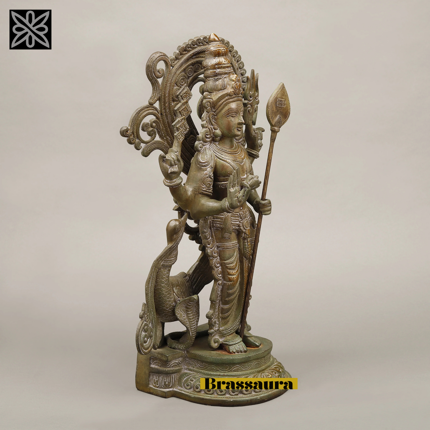 Brassaura™ Kartikeya Murugan Statue – 20 Inches Height, 13.39 Kgs – Exquisite Brass Idol