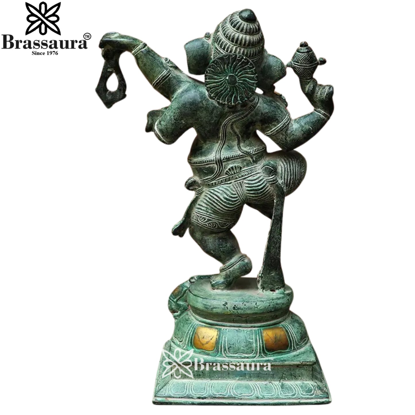 Brass Antique Ganesha Statue Weight 10.5 Kg & Height 17.5 Inch