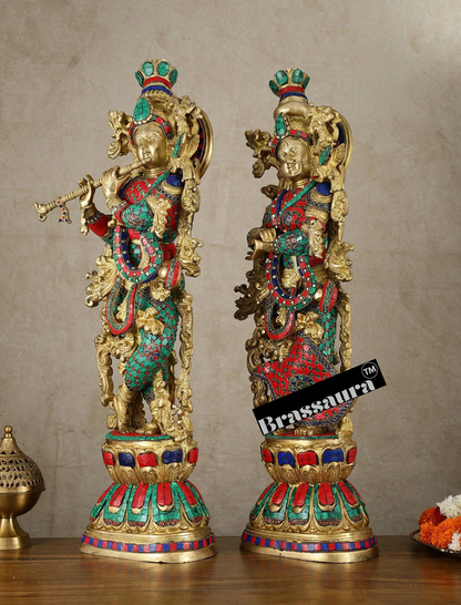 Brassaura™ Handmade Radhakrishna Idol Set – 30" Height | 35 kg – Symbol of Divine Love for Home Décor & Gifting