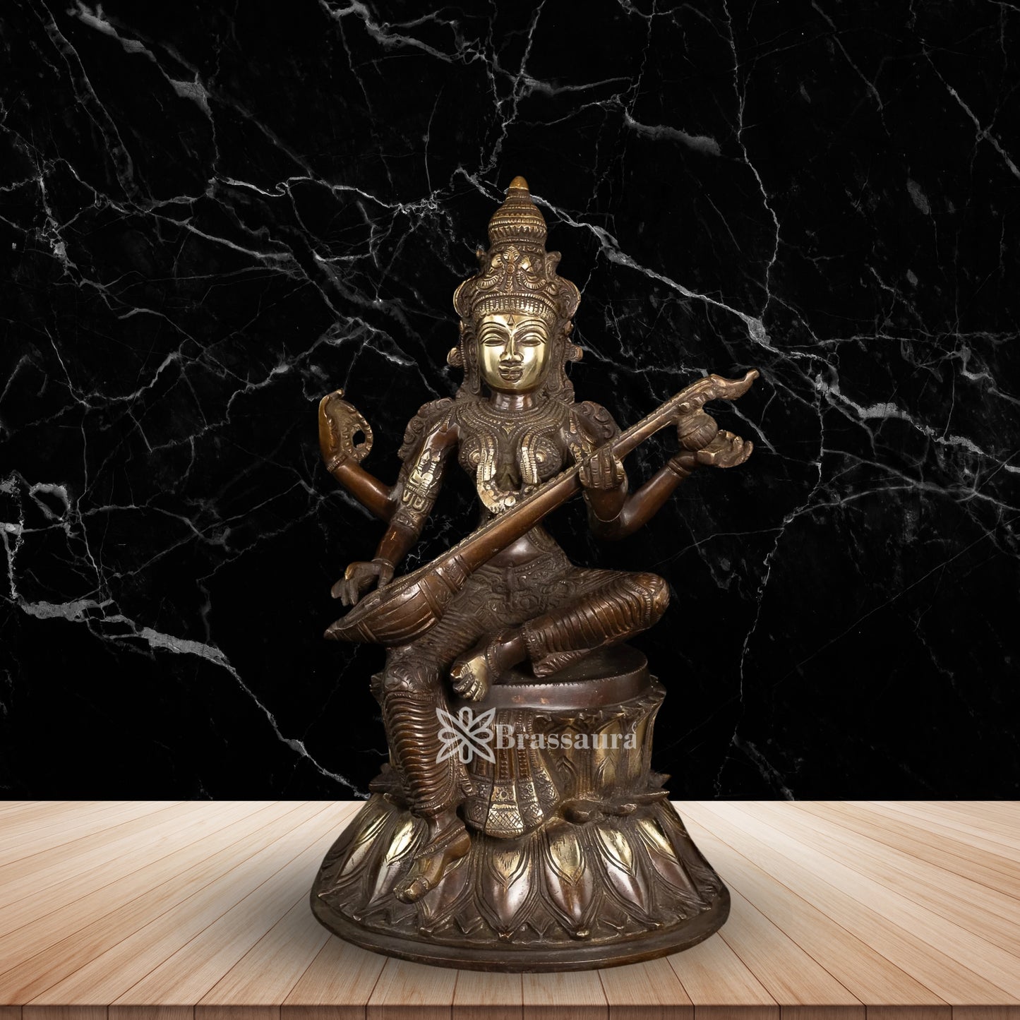 Brass Saraswati Statue Weight 7.5 Kg And Height 14 Inch
