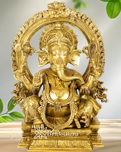 Brass Ring Ganesha Statue Weight 14.5 Kg And Height 18 Inch