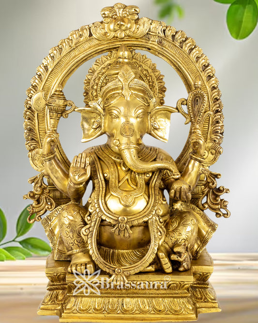 Brass Ring Ganesha Statue Weight 14.5 Kg And Height 18 Inch