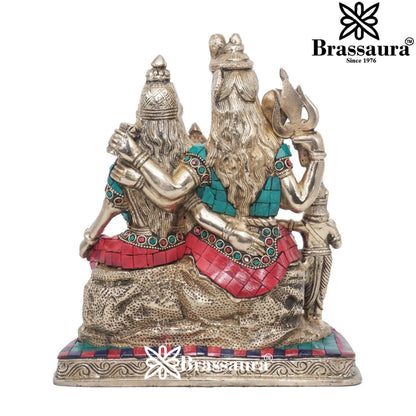 Brass Gem Stone Work Shiv Family  Weight 5.6 Kg & Height 9.5 Inch