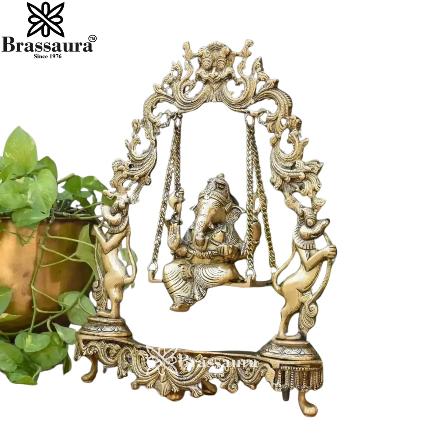 Brass Jhula Ganesha Statue Weight 7 Kg And Height 17 Inch