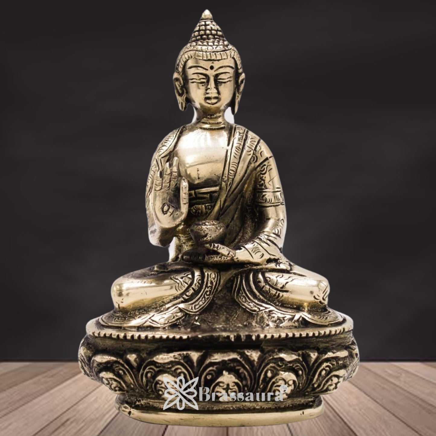 Brass Blessing Buddha Weight 0.9 kg & Height 5.5 Inch