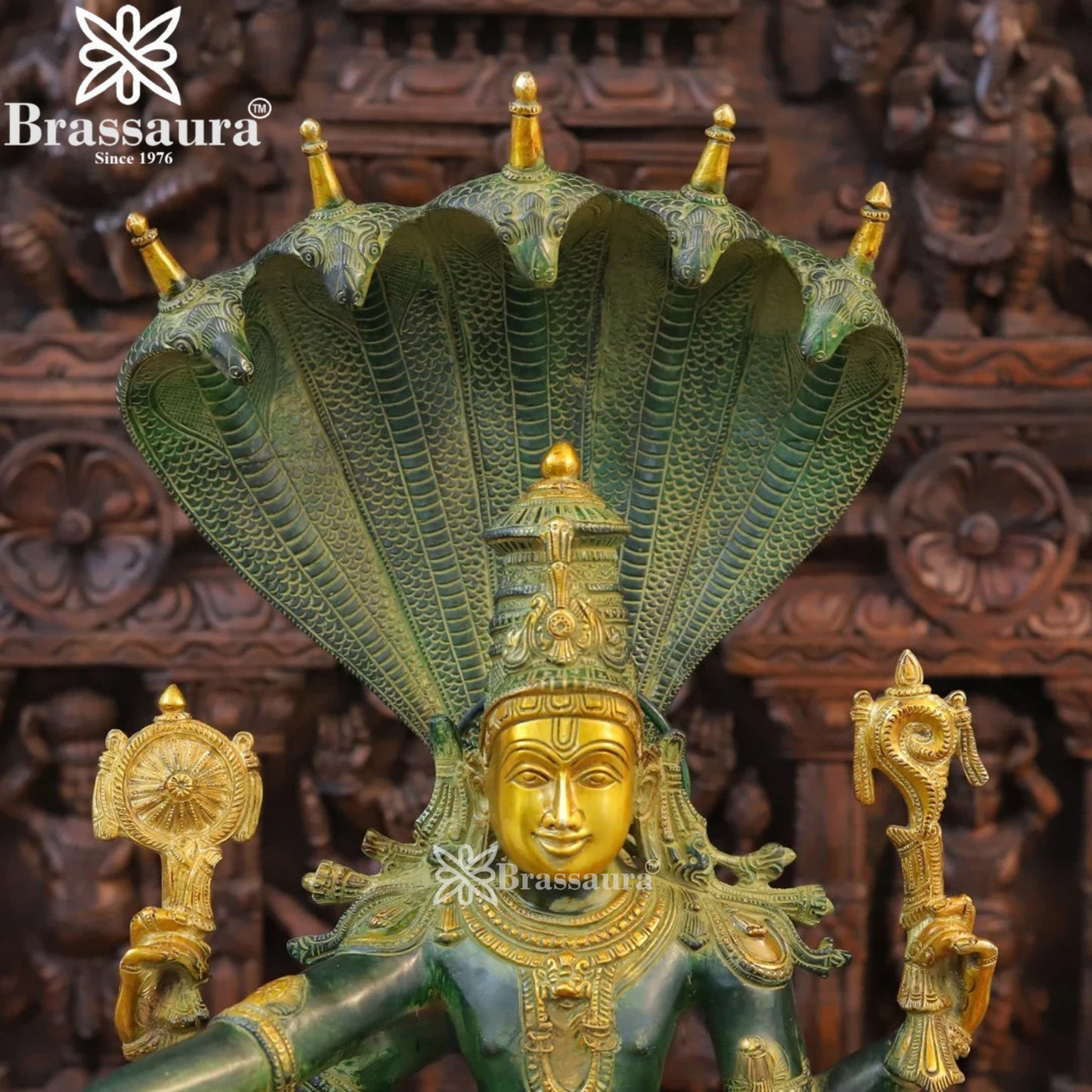 Brass Vishnu On Sheshnaag Statue Weight 34.76 Kg And Height 29 Inch