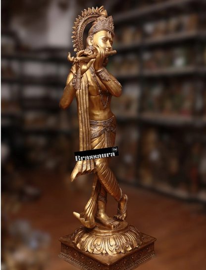 Brassaura™ Life-Size Lord Krishna Brass Statue – Height 79" | Weight 148 Kgs