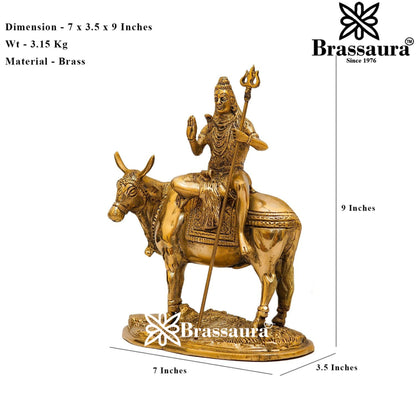 Brass Royal Golden Shiva Sitting on Nandi Weight 3.2 Kg & Height 9 Inch